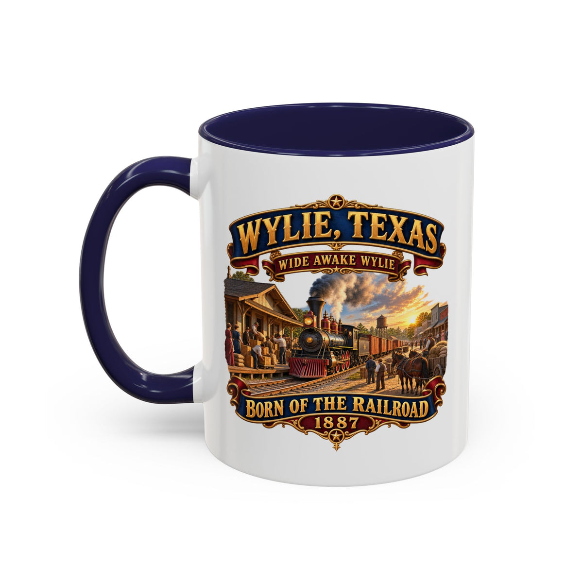Accent Coffee Mug (11, 15oz) - Wylie, Texas - Wide Awake Wylie, Born of the Railroad - 1873 - with Train Scene