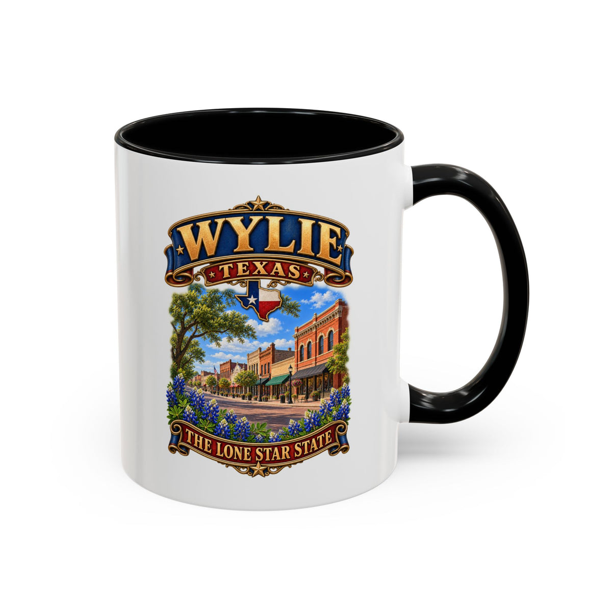 Accent Coffee Mug (11, 15oz) - Wylie, Texas - Lone Star State with City Scene