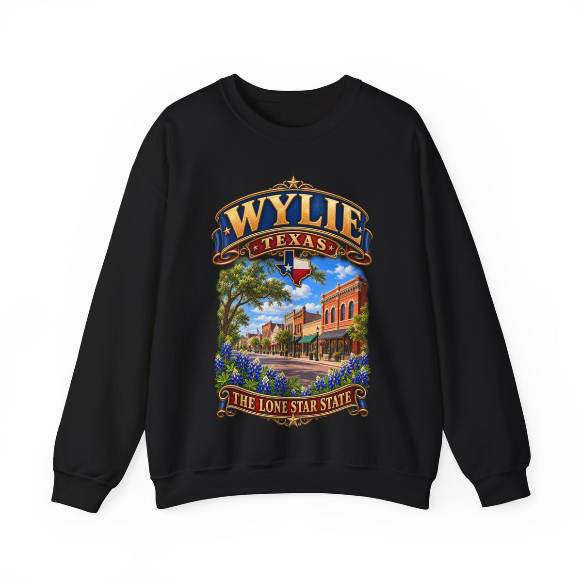 Crewneck Sweatshirt - Wylie, Texas - Lone Star State with City Scene