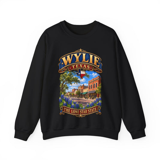 Crewneck Sweatshirt - Wylie, Texas - Lone Star State with City Scene