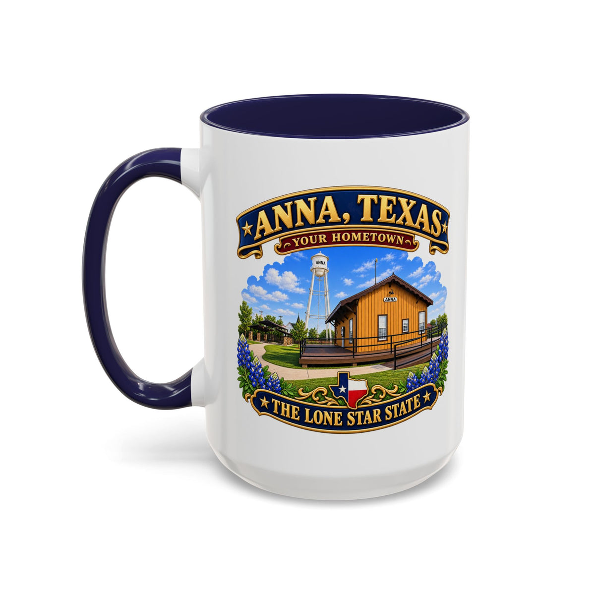 Accent Coffee Mug (11, 15oz) - Anna, Texas - Your Home Town -Lone Star State - with Anna Depot, Sherley Heritage Park, Scene