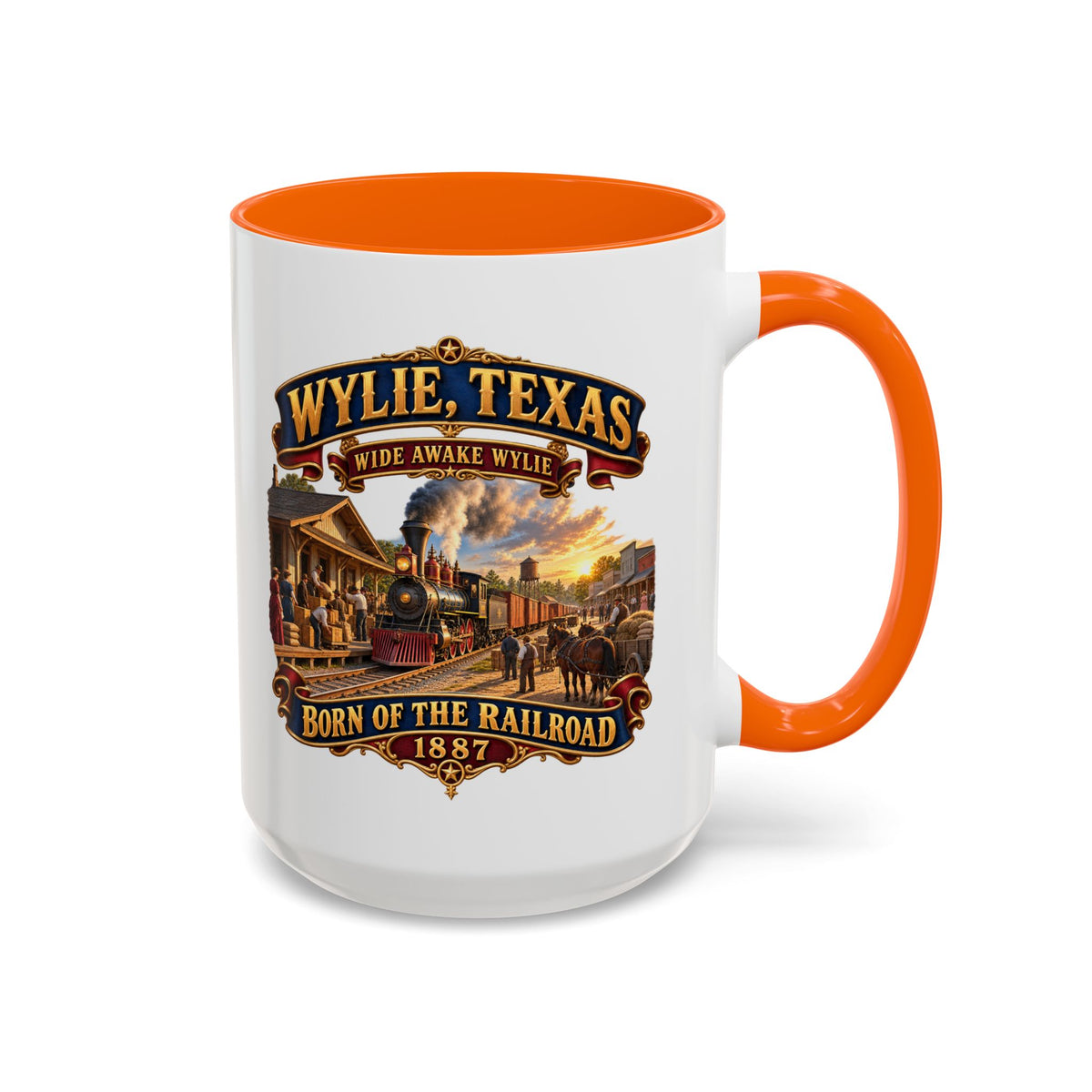 Accent Coffee Mug (11, 15oz) - Wylie, Texas - Wide Awake Wylie, Born of the Railroad - 1873 - with Train Scene