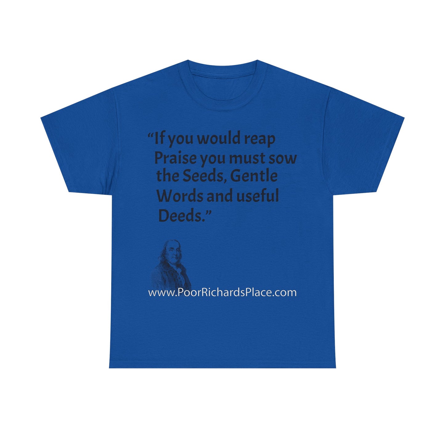 Unisex T-Shirt - Poor Richard Says If you would reap Praise you must sow the Seeds, Gentle Words and useful Deeds