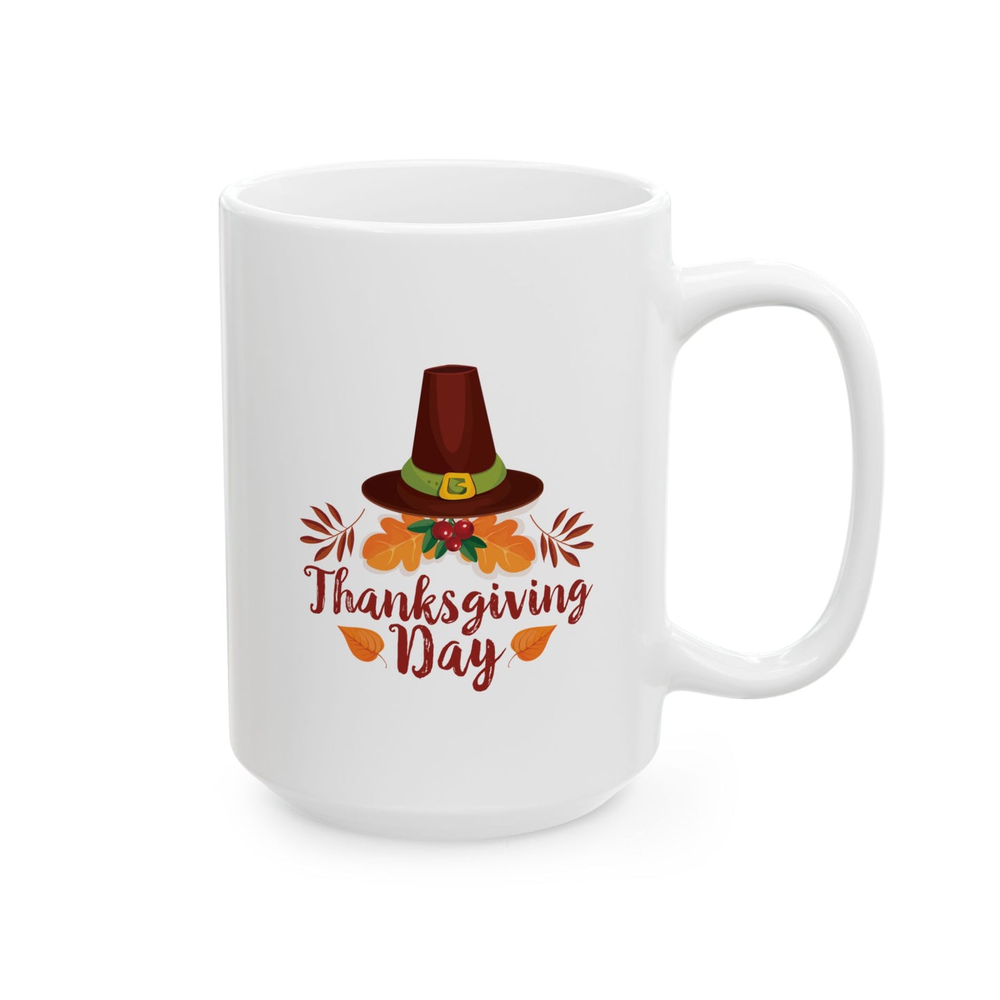 White Ceramic Mug - 11oz & 15oz -Thanksgiving Day - Happy Thanksgiving Day