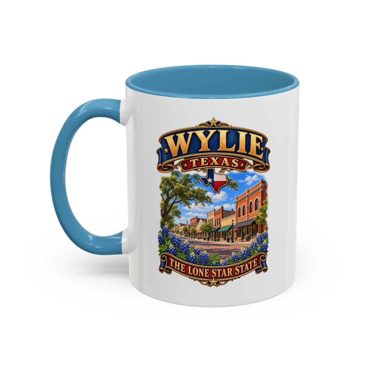 Accent Coffee Mug (11, 15oz) - Wylie, Texas - Lone Star State with City Scene