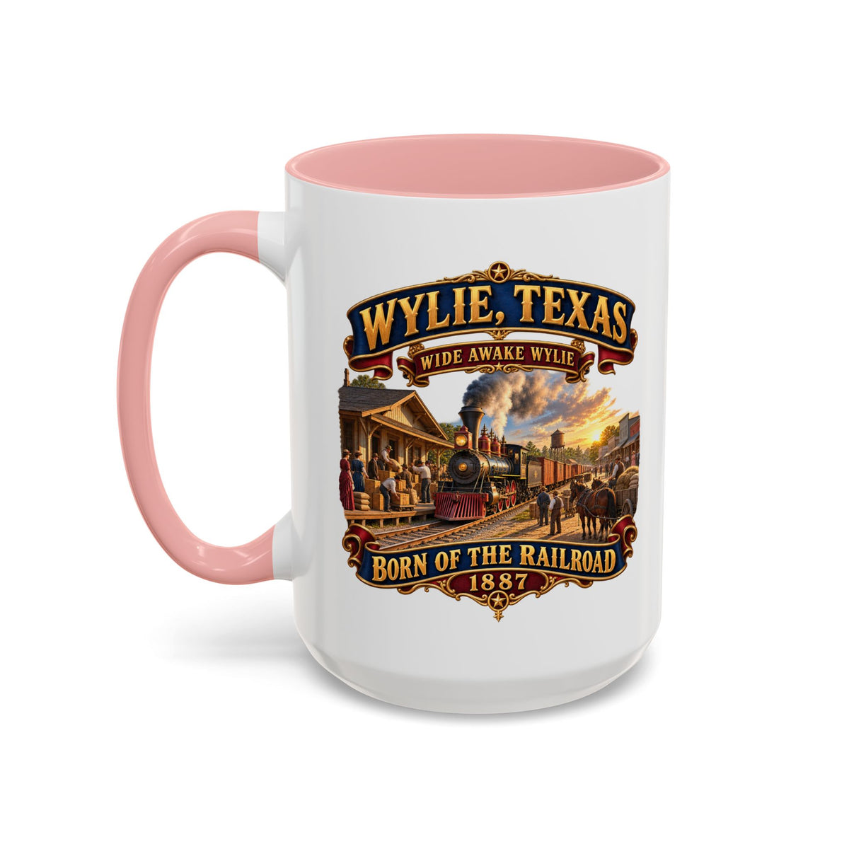 Accent Coffee Mug (11, 15oz) - Wylie, Texas - Wide Awake Wylie, Born of the Railroad - 1873 - with Train Scene