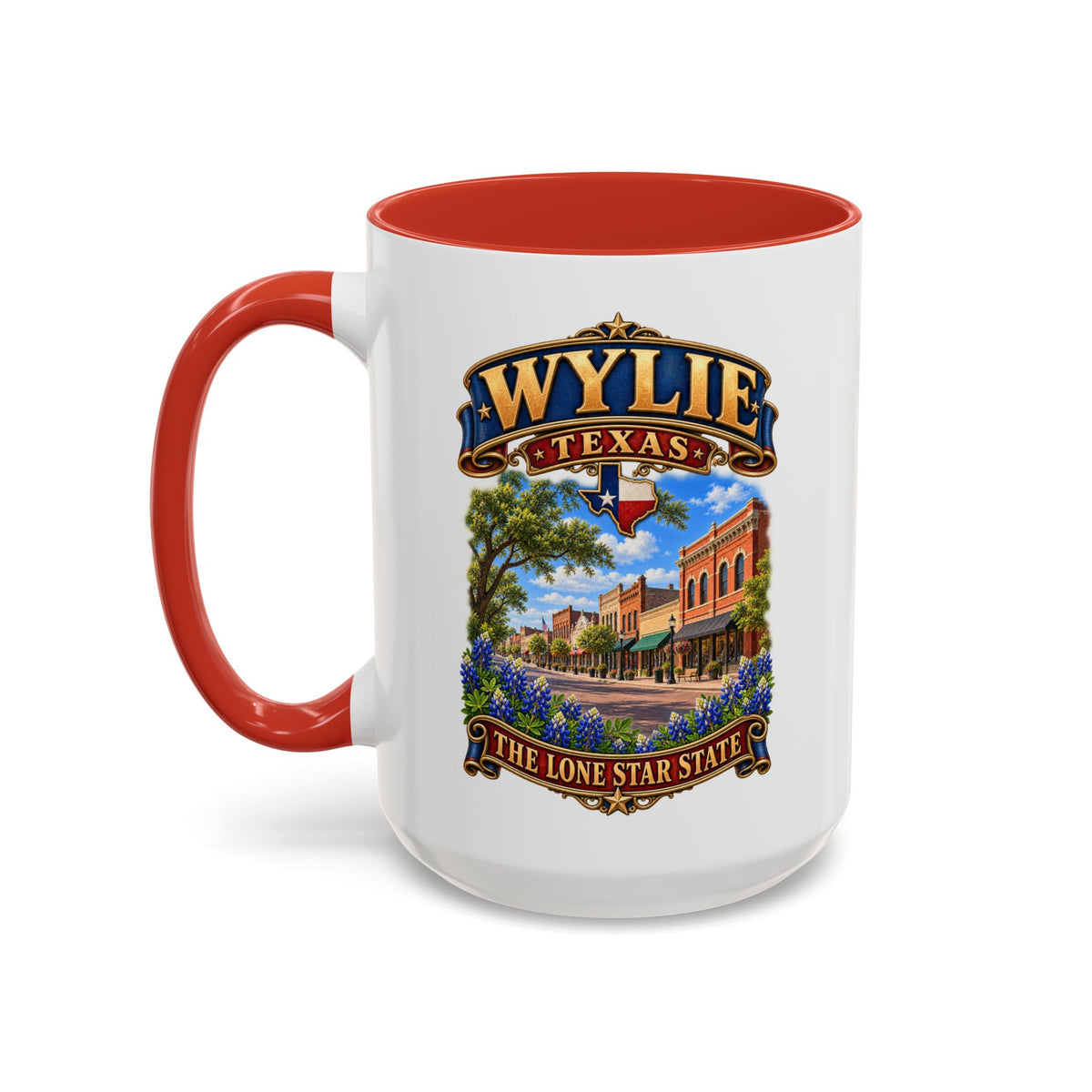 Accent Coffee Mug (11, 15oz) - Wylie, Texas - Lone Star State with City Scene