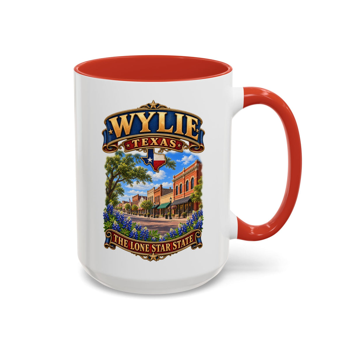Accent Coffee Mug (11, 15oz) - Wylie, Texas - Lone Star State with City Scene