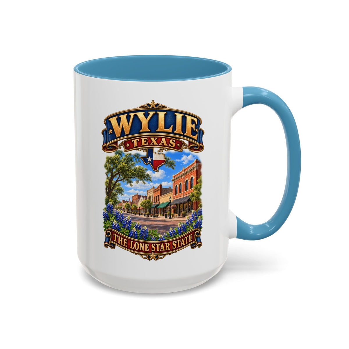 Accent Coffee Mug (11, 15oz) - Wylie, Texas - Lone Star State with City Scene