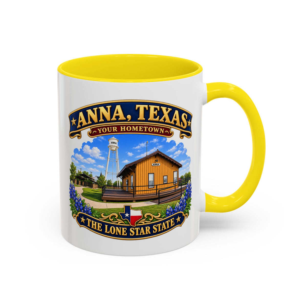 Accent Coffee Mug (11, 15oz) - Anna, Texas - Your Home Town -Lone Star State - with Anna Depot, Sherley Heritage Park, Scene