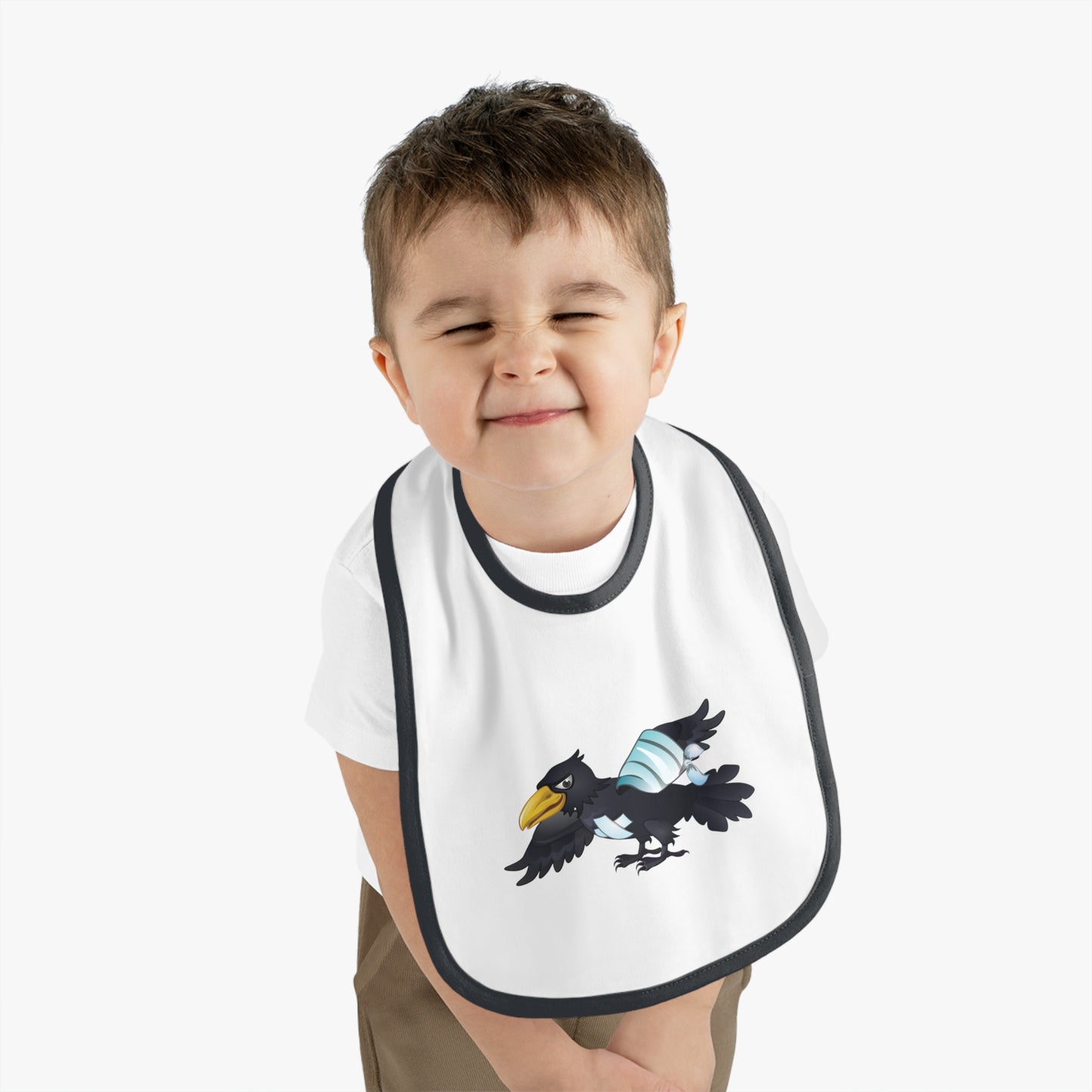 Baby Contrast Trim Jersey Bib - Crippled Crow or The Raven