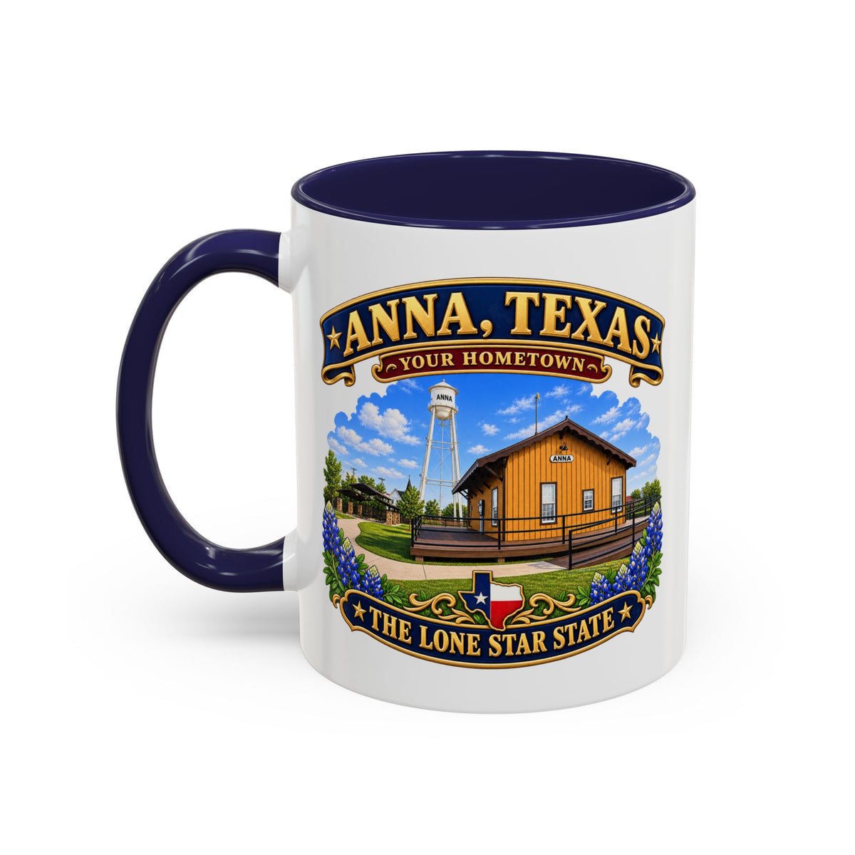 Accent Coffee Mug (11, 15oz) - Anna, Texas - Your Home Town -Lone Star State - with Anna Depot, Sherley Heritage Park, Scene