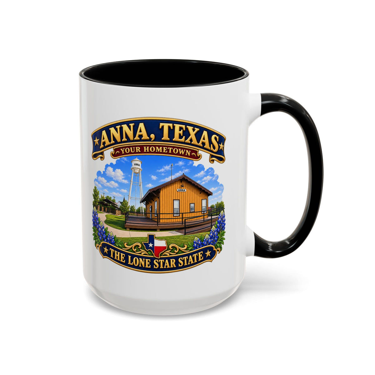 Accent Coffee Mug (11, 15oz) - Anna, Texas - Your Home Town -Lone Star State - with Anna Depot, Sherley Heritage Park, Scene