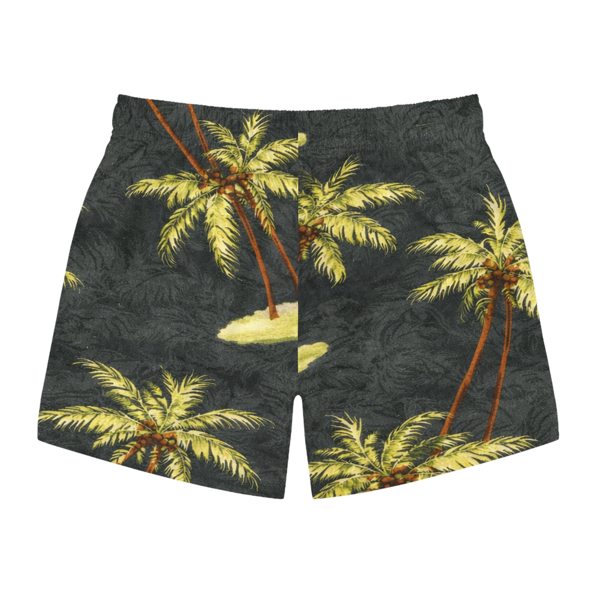 Tropical Palm Island Swim Trunks — Vintage Hawaiian Beach Shorts