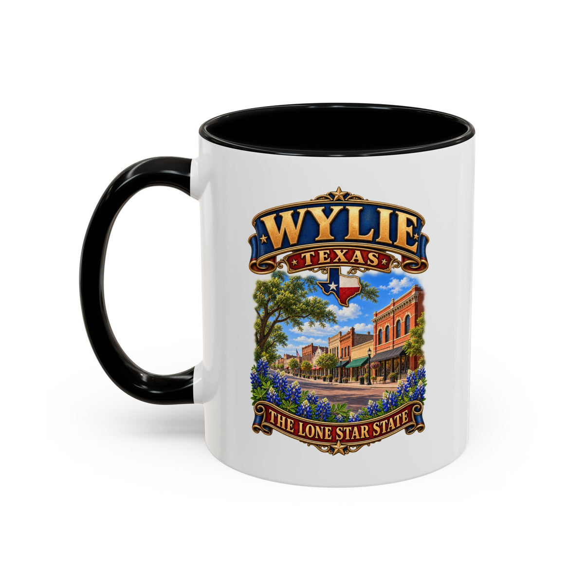 Accent Coffee Mug (11, 15oz) - Wylie, Texas - Lone Star State with City Scene