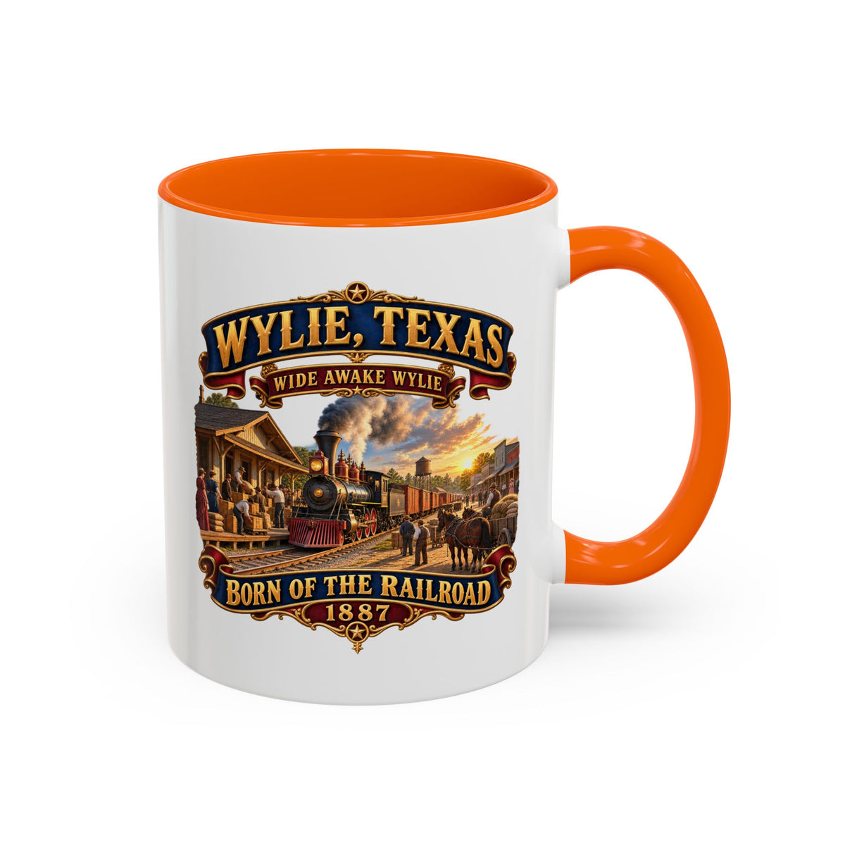 Accent Coffee Mug (11, 15oz) - Wylie, Texas - Wide Awake Wylie, Born of the Railroad - 1873 - with Train Scene
