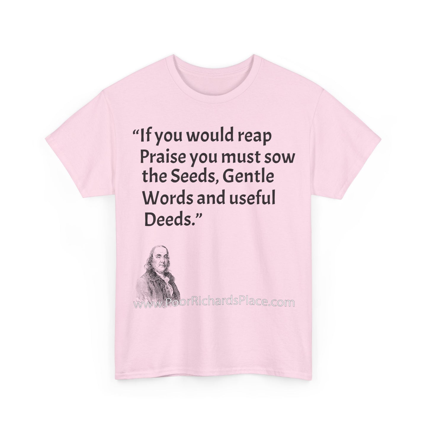 Unisex T-Shirt - Poor Richard Says If you would reap Praise you must sow the Seeds, Gentle Words and useful Deeds