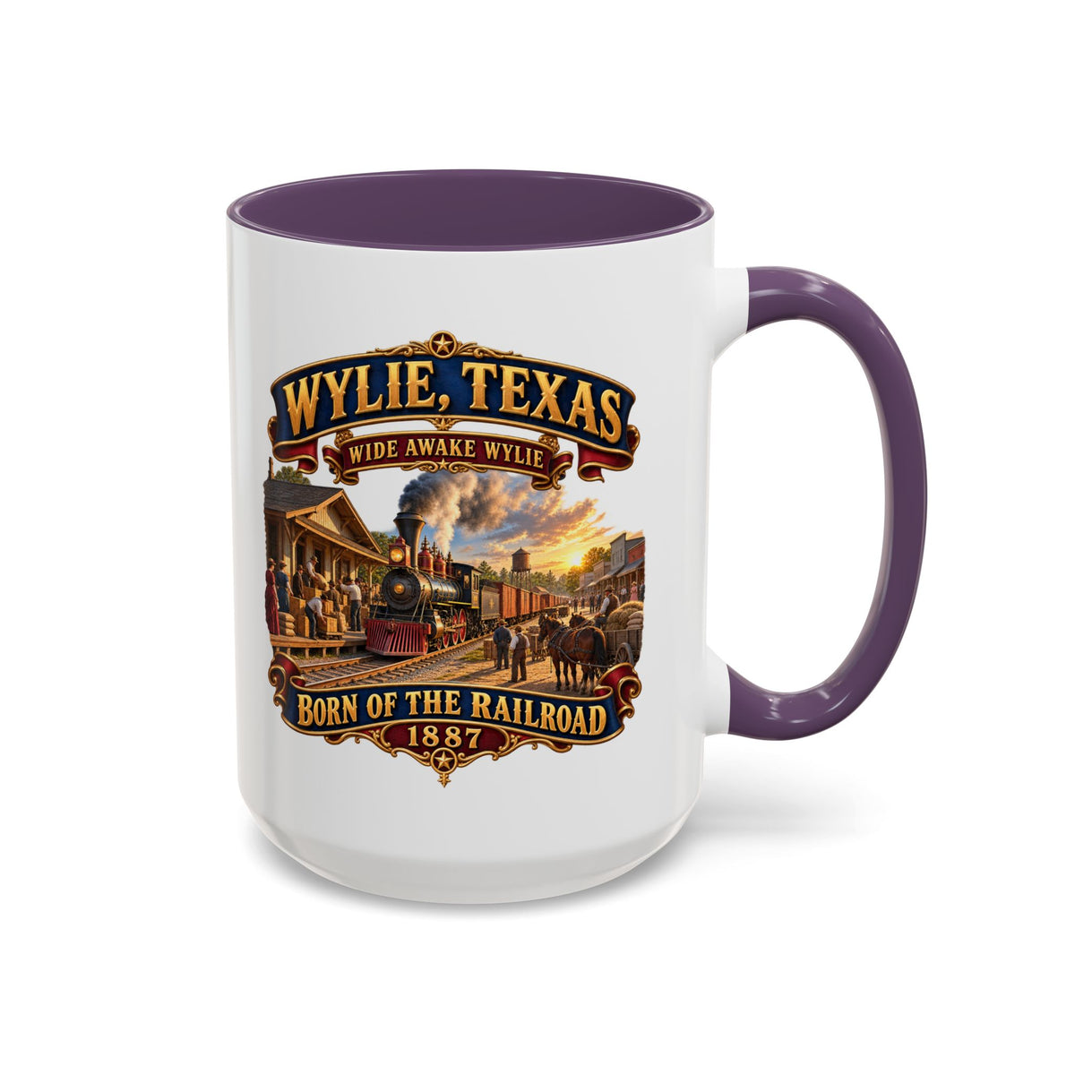 Accent Coffee Mug (11, 15oz) - Wylie, Texas - Wide Awake Wylie, Born of the Railroad - 1873 - with Train Scene