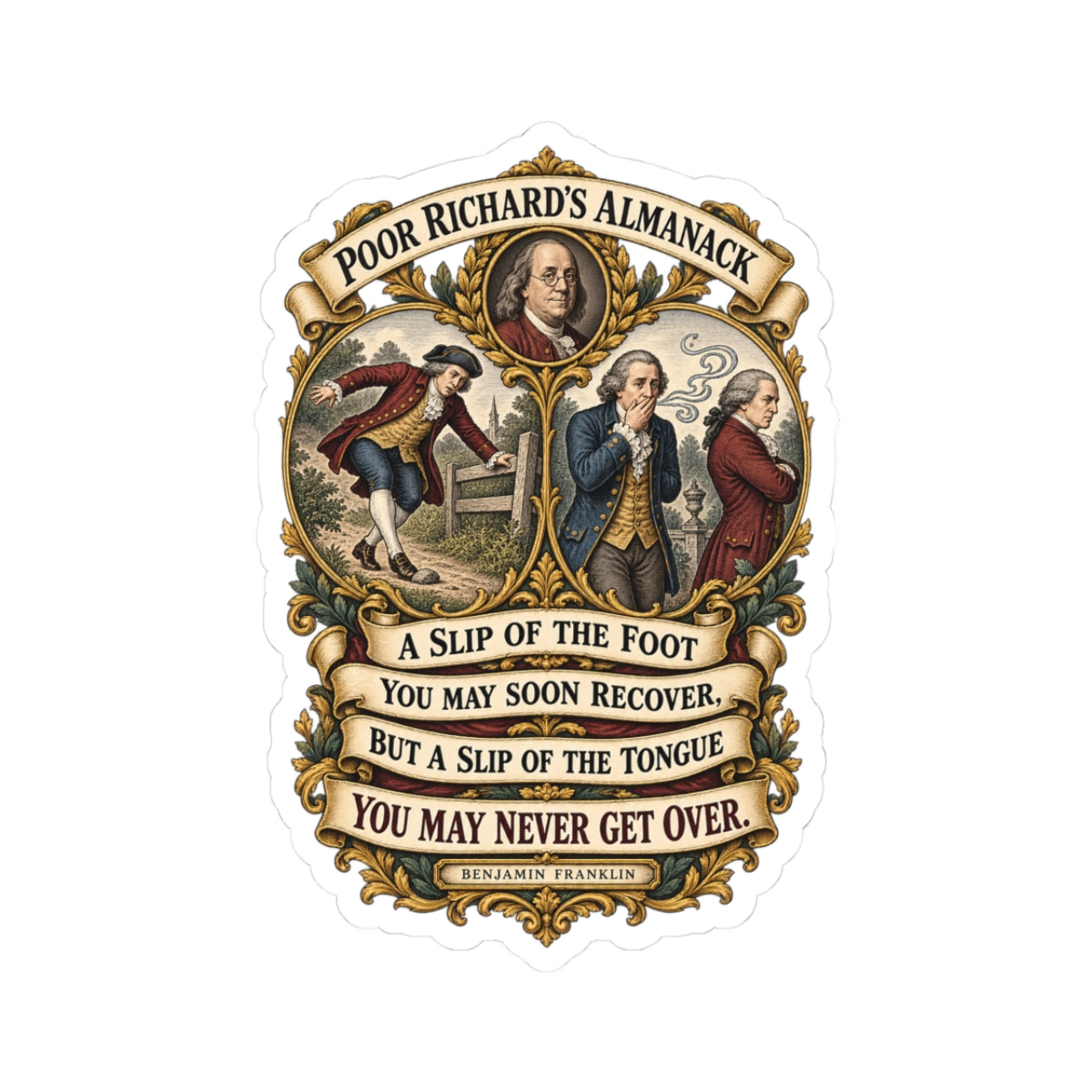 Kiss-Cut Stickers - Poor Richards Almanac - A slip of the foot you may soon recover