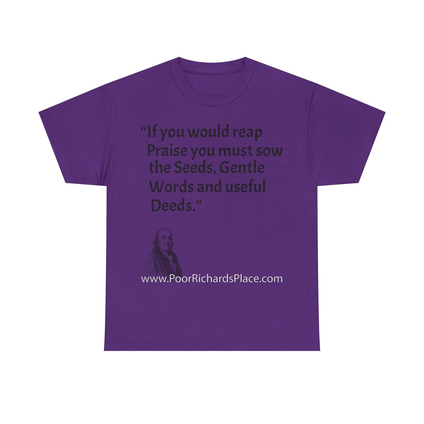 Unisex T-Shirt - Poor Richard Says If you would reap Praise you must sow the Seeds, Gentle Words and useful Deeds