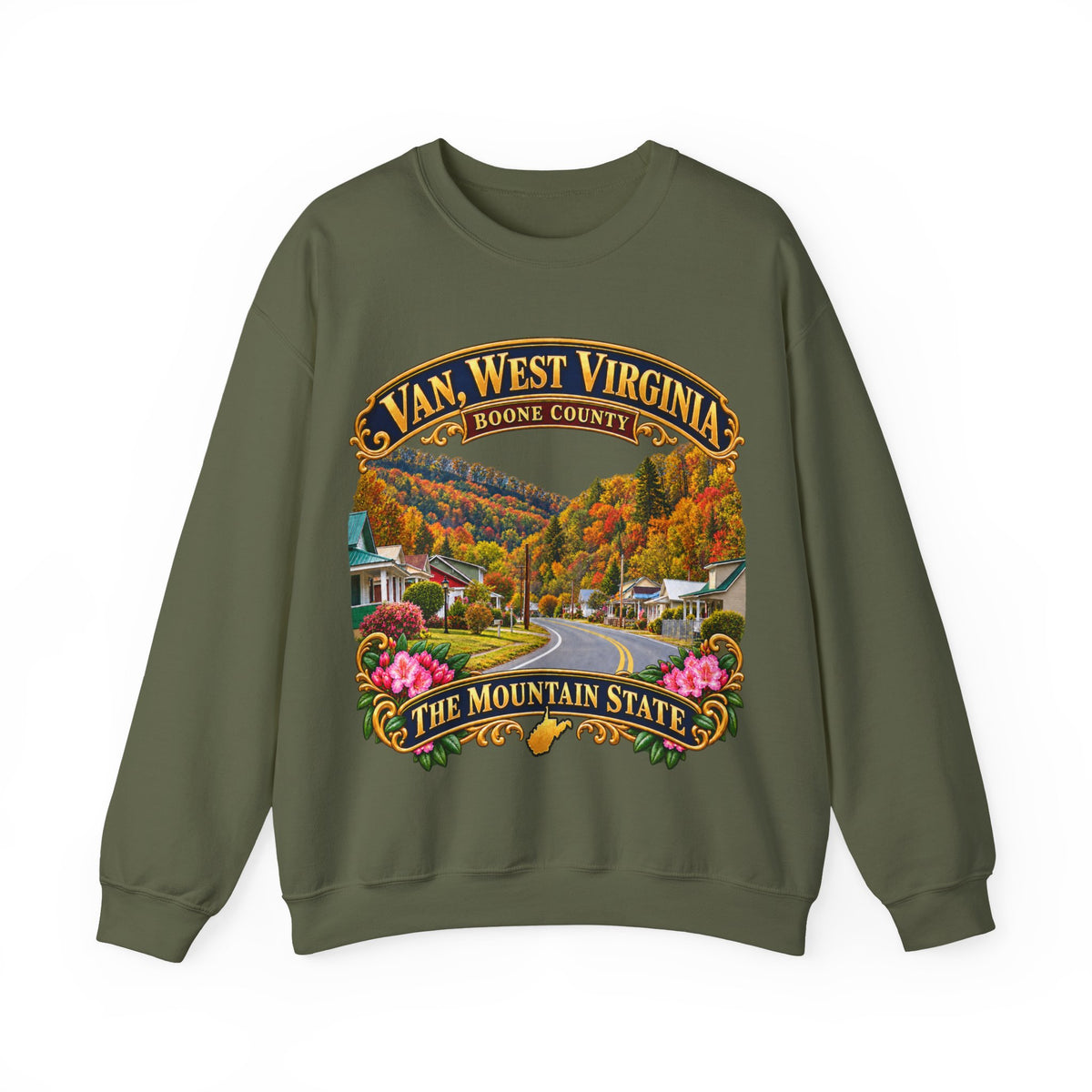 Crewneck Sweatshirt - Van, West Virginia - Boone County - The Mountain State - 3D Transparent