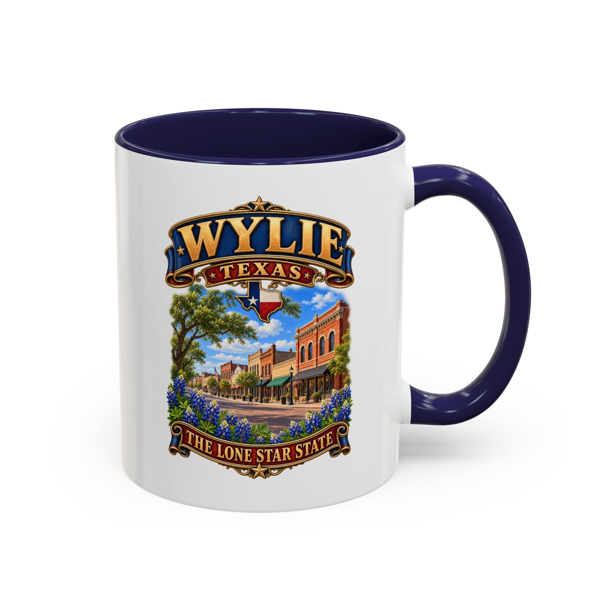 Accent Coffee Mug (11, 15oz) - Wylie, Texas - Lone Star State with City Scene