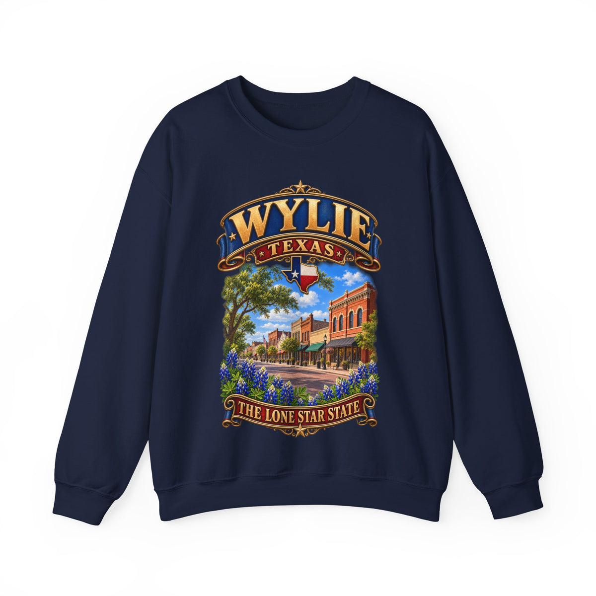 Crewneck Sweatshirt - Wylie, Texas - Lone Star State with City Scene