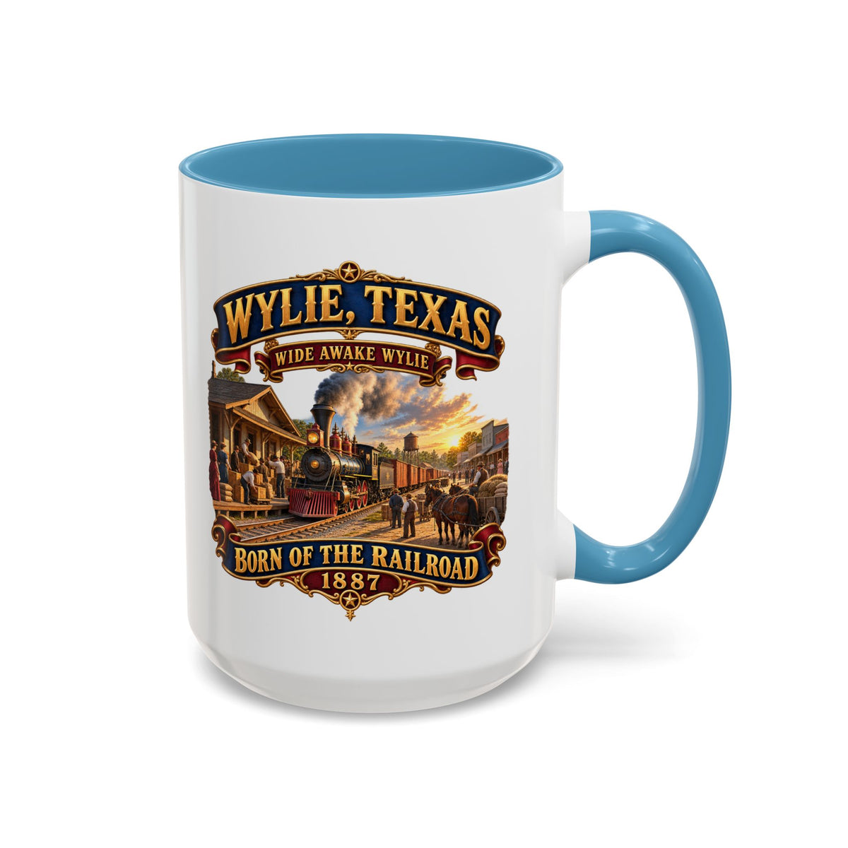 Accent Coffee Mug (11, 15oz) - Wylie, Texas - Wide Awake Wylie, Born of the Railroad - 1873 - with Train Scene