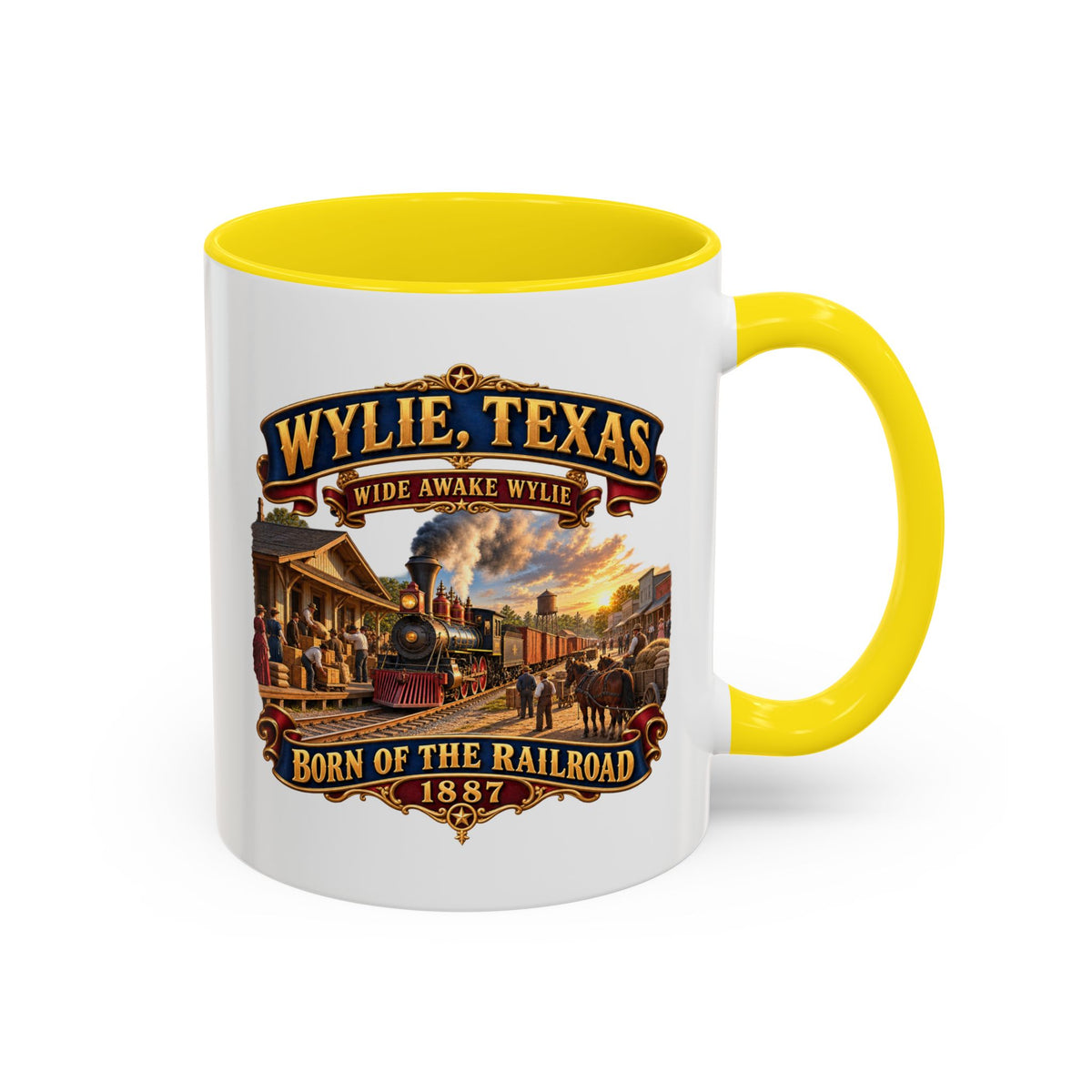Accent Coffee Mug (11, 15oz) - Wylie, Texas - Wide Awake Wylie, Born of the Railroad - 1873 - with Train Scene