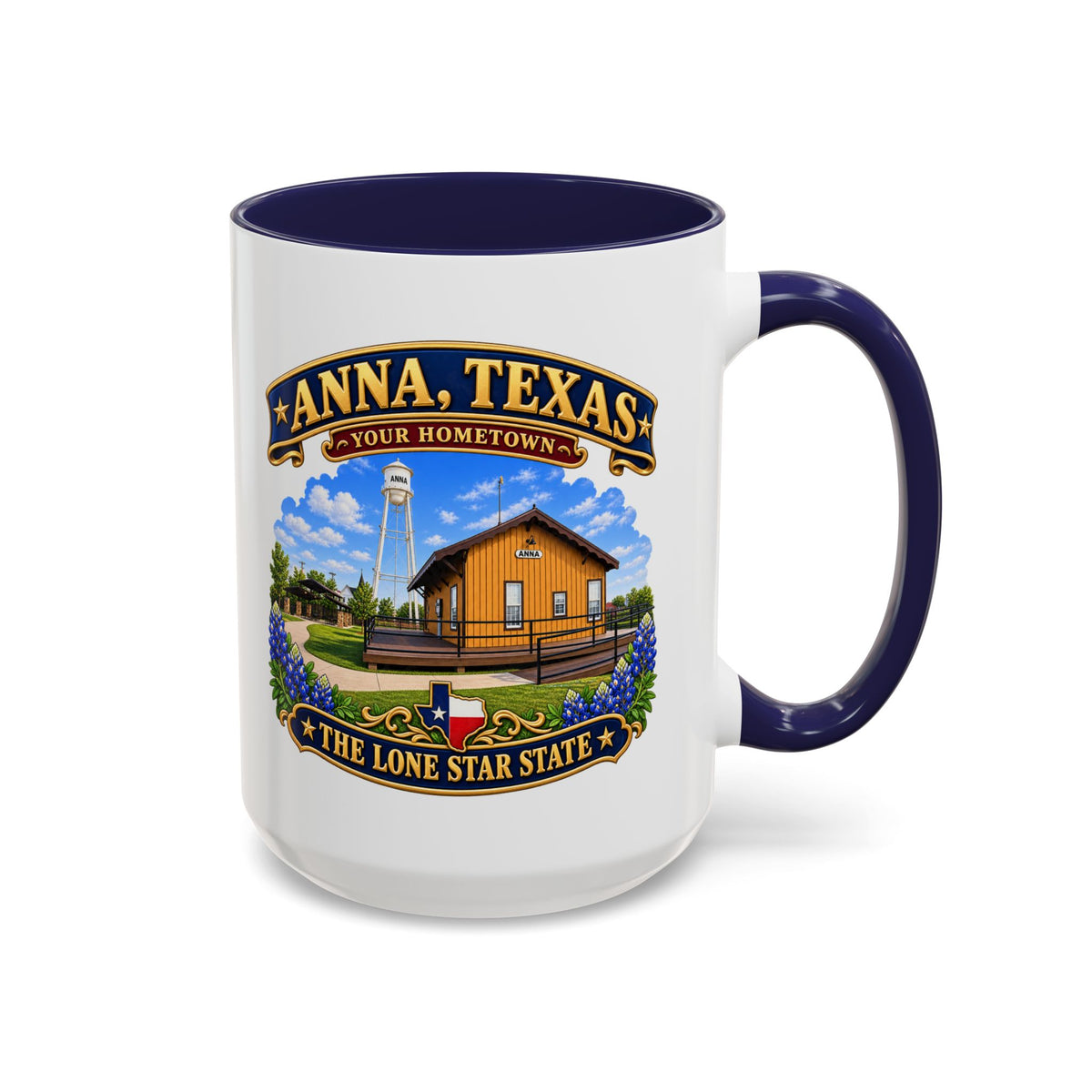Accent Coffee Mug (11, 15oz) - Anna, Texas - Your Home Town -Lone Star State - with Anna Depot, Sherley Heritage Park, Scene