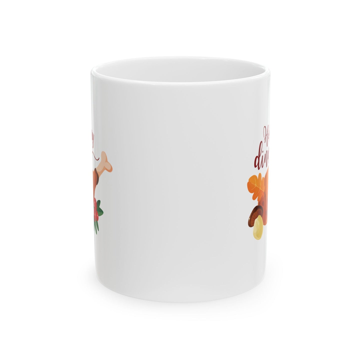 White Ceramic Mug - 11oz & 15oz -Holiday Dinner
