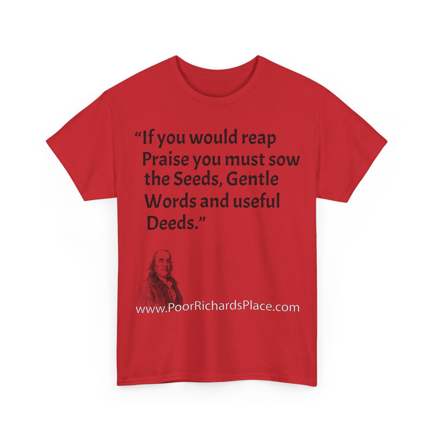 Unisex T-Shirt - Poor Richard Says If you would reap Praise you must sow the Seeds, Gentle Words and useful Deeds