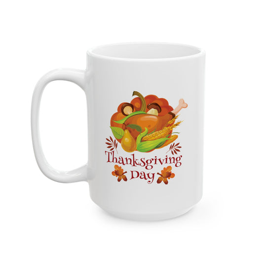 White Ceramic Mug - 11oz & 15oz -Thanksgiving Day - Turkey
