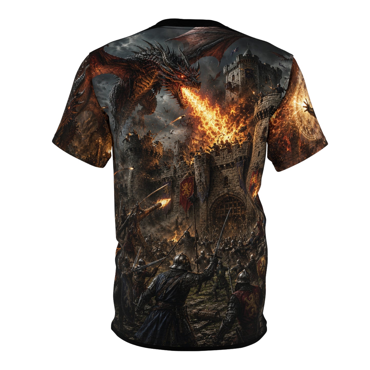 Dragon Fire All-Over Print Tee — Medieval Dragon Graphic Shirt