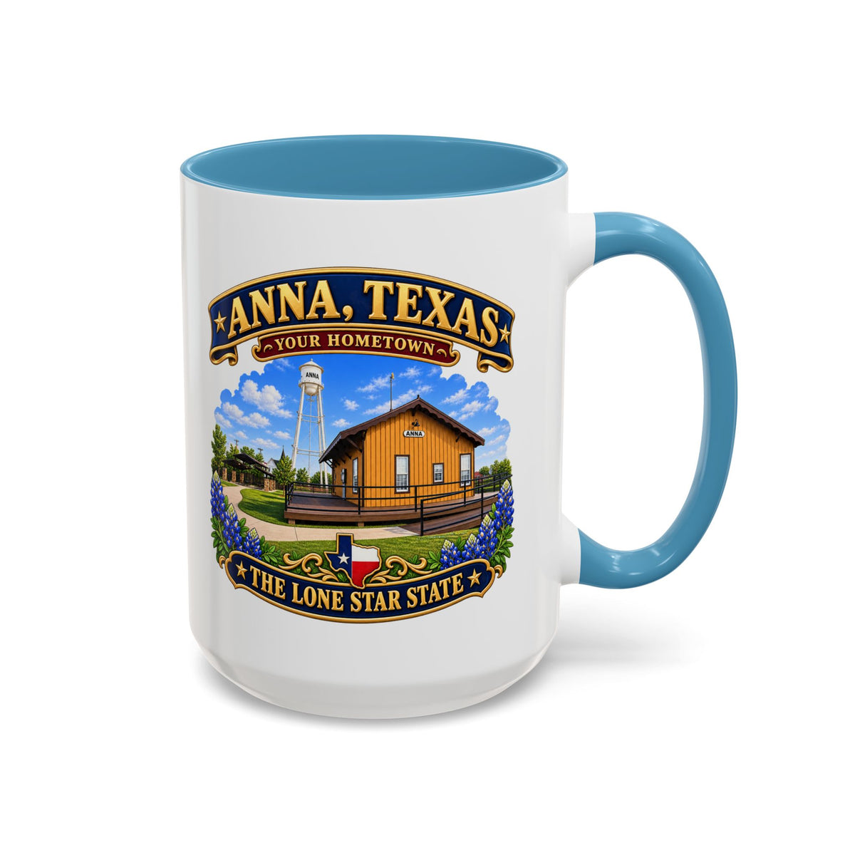 Accent Coffee Mug (11, 15oz) - Anna, Texas - Your Home Town -Lone Star State - with Anna Depot, Sherley Heritage Park, Scene