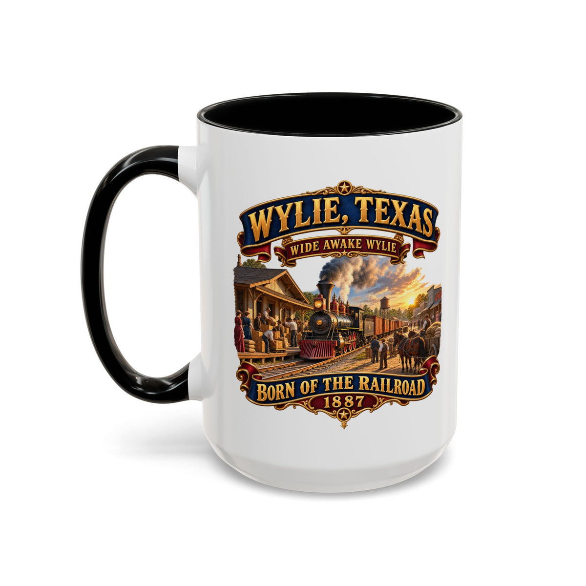Accent Coffee Mug (11, 15oz) - Wylie, Texas - Wide Awake Wylie, Born of the Railroad - 1873 - with Train Scene