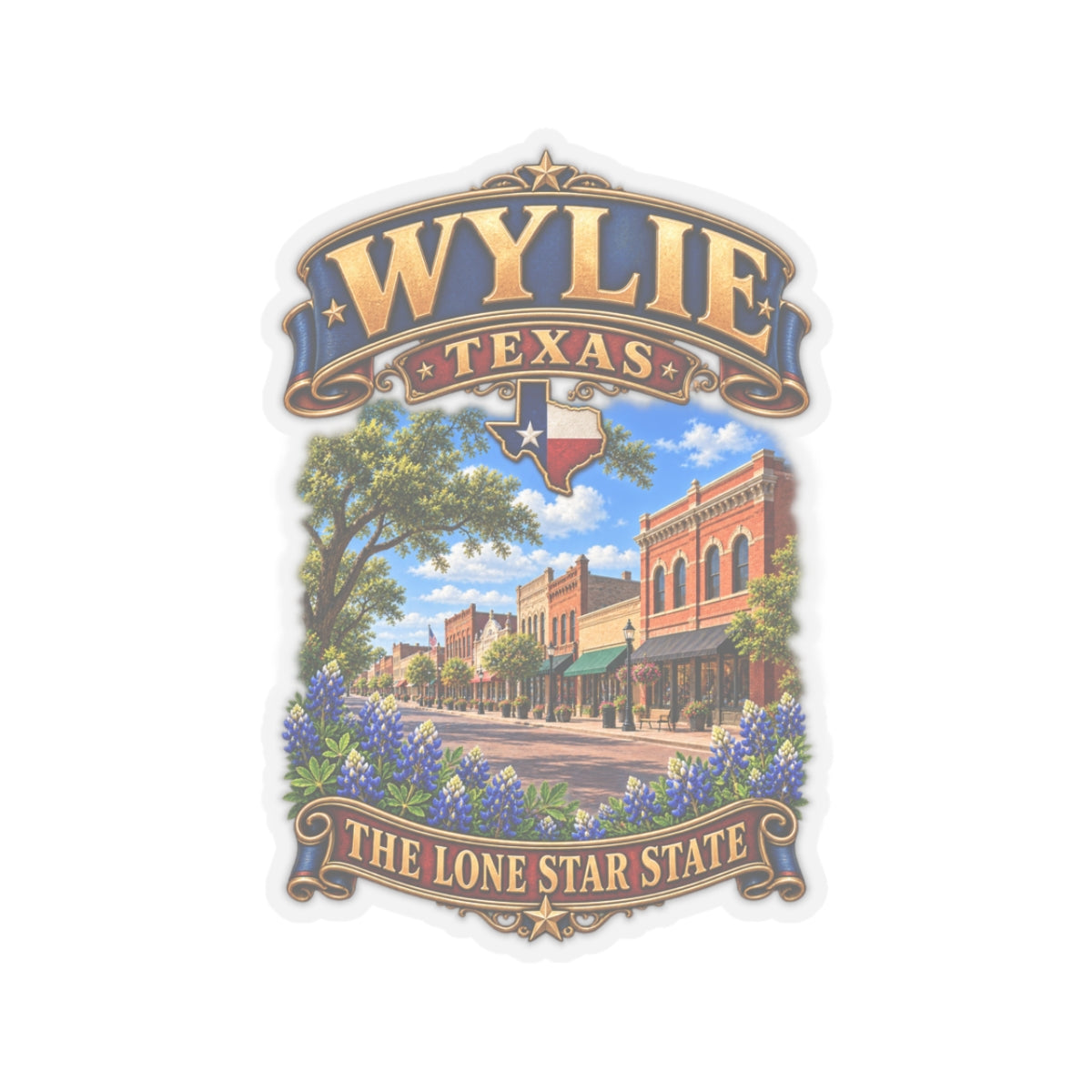 Kiss-Cut Stickers - Wylie, Texas - Lone Star State with City Scene