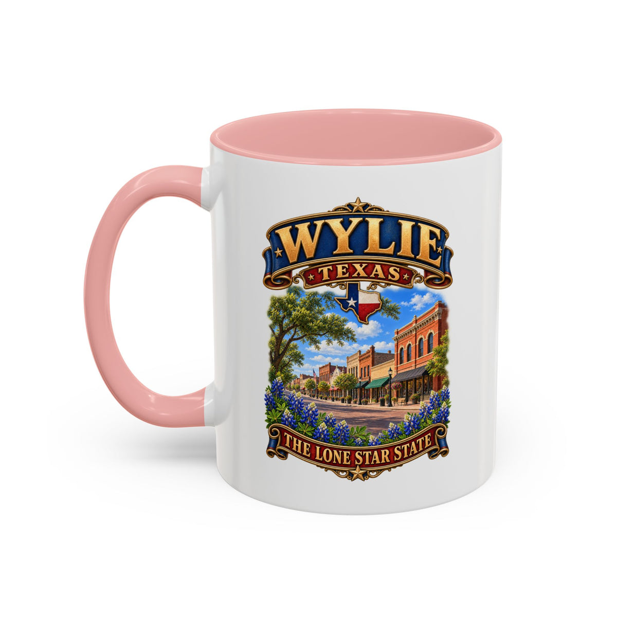 Accent Coffee Mug (11, 15oz) - Wylie, Texas - Lone Star State with City Scene