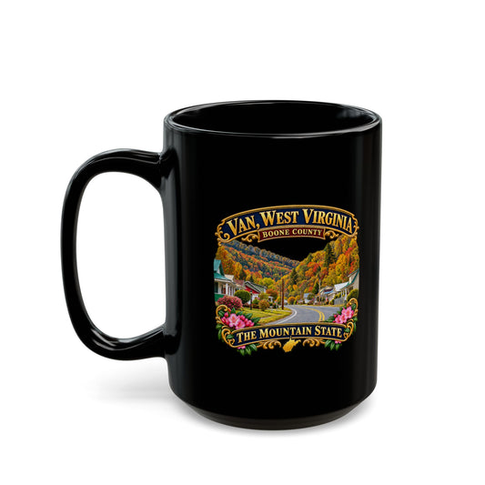 Black Mug  (15oz) - Van, West Virginia - Boone County - The Mountain State - 3D Transparent