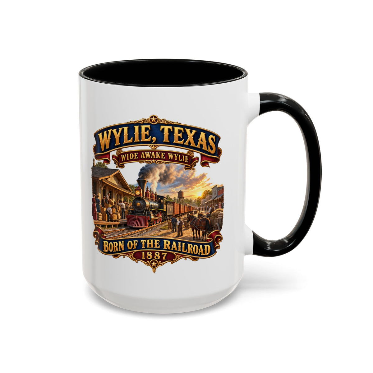 Accent Coffee Mug (11, 15oz) - Wylie, Texas - Wide Awake Wylie, Born of the Railroad - 1873 - with Train Scene