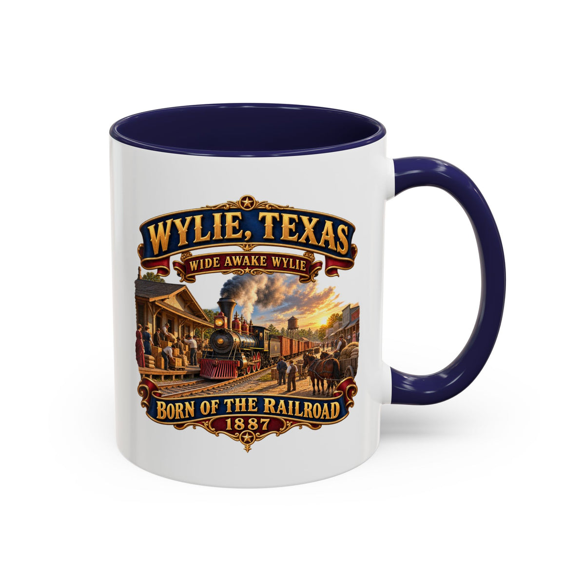 Accent Coffee Mug (11, 15oz) - Wylie, Texas - Wide Awake Wylie, Born of the Railroad - 1873 - with Train Scene