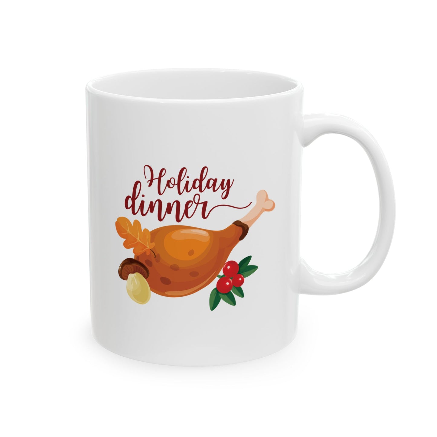 White Ceramic Mug - 11oz & 15oz -Holiday Dinner