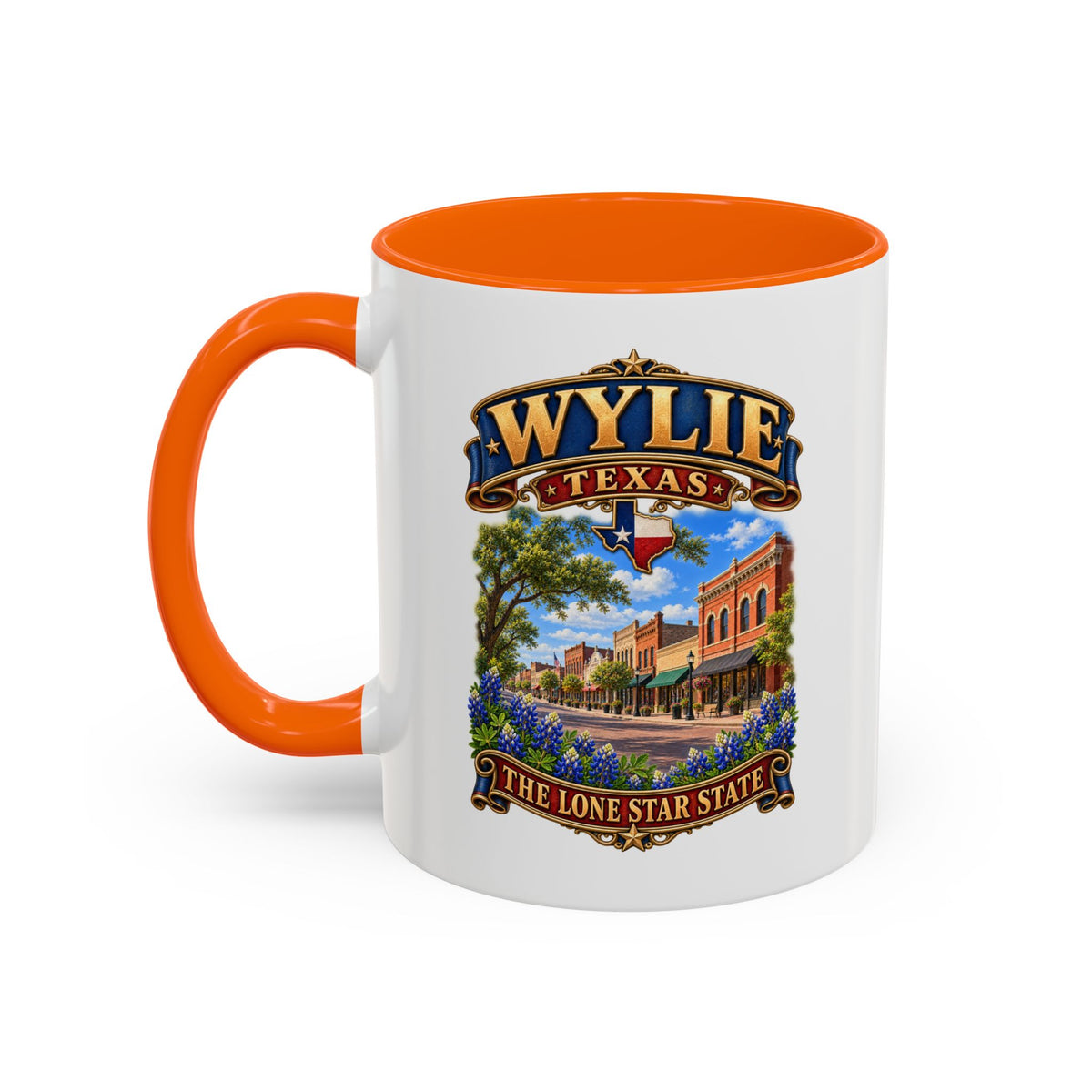 Accent Coffee Mug (11, 15oz) - Wylie, Texas - Lone Star State with City Scene