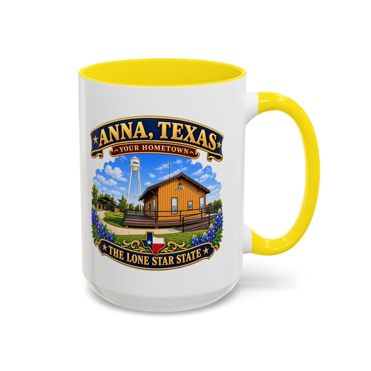 Accent Coffee Mug (11, 15oz) - Anna, Texas - Your Home Town -Lone Star State - with Anna Depot, Sherley Heritage Park, Scene