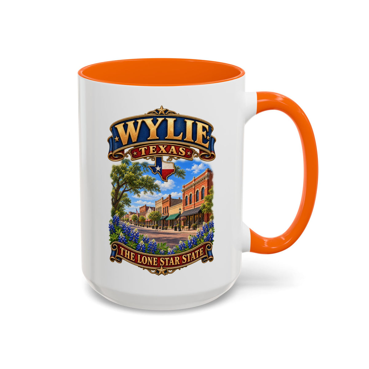 Accent Coffee Mug (11, 15oz) - Wylie, Texas - Lone Star State with City Scene