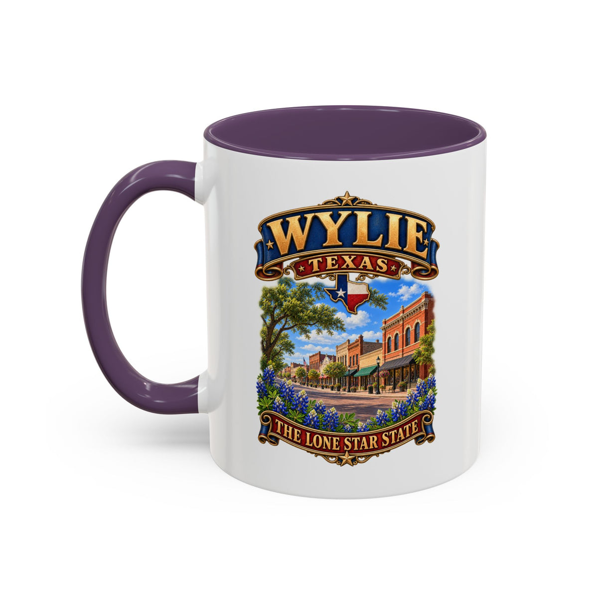 Accent Coffee Mug (11, 15oz) - Wylie, Texas - Lone Star State with City Scene