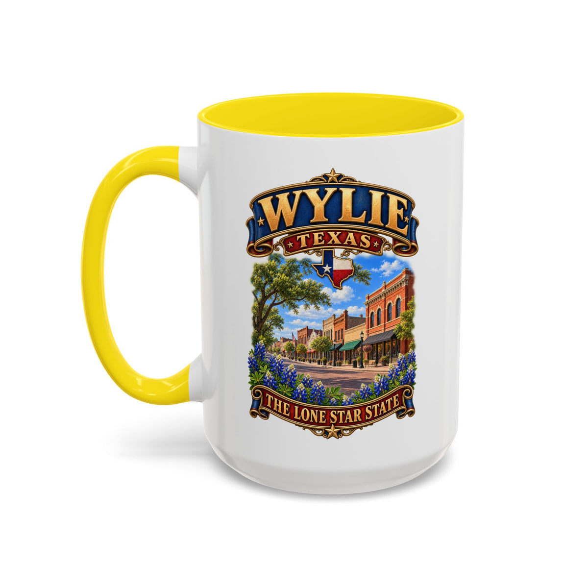 Accent Coffee Mug (11, 15oz) - Wylie, Texas - Lone Star State with City Scene