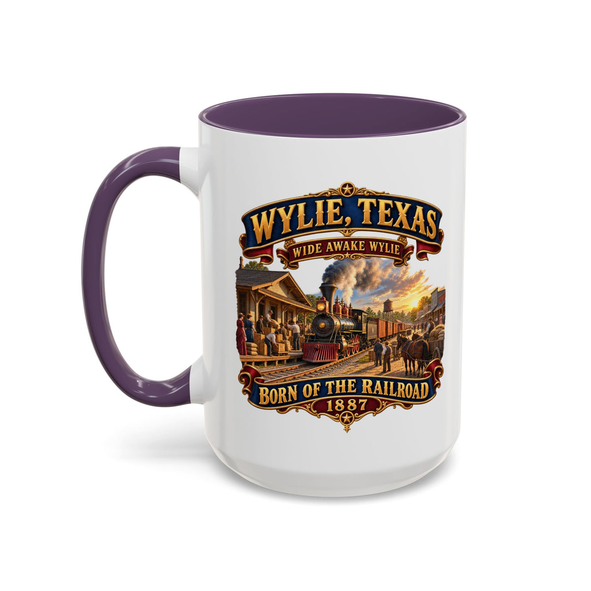 Accent Coffee Mug (11, 15oz) - Wylie, Texas - Wide Awake Wylie, Born of the Railroad - 1873 - with Train Scene