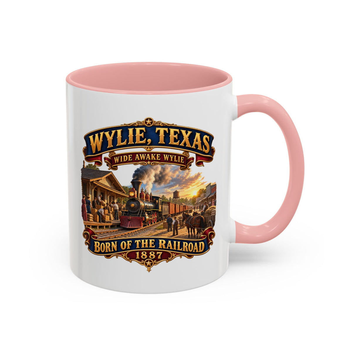 Accent Coffee Mug (11, 15oz) - Wylie, Texas - Wide Awake Wylie, Born of the Railroad - 1873 - with Train Scene