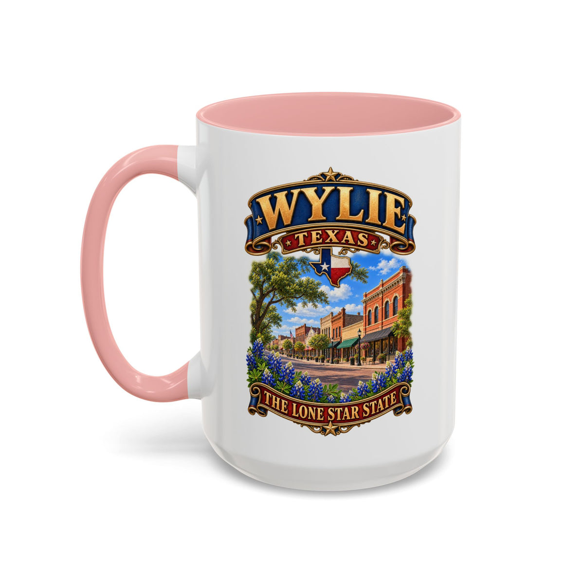 Accent Coffee Mug (11, 15oz) - Wylie, Texas - Lone Star State with City Scene